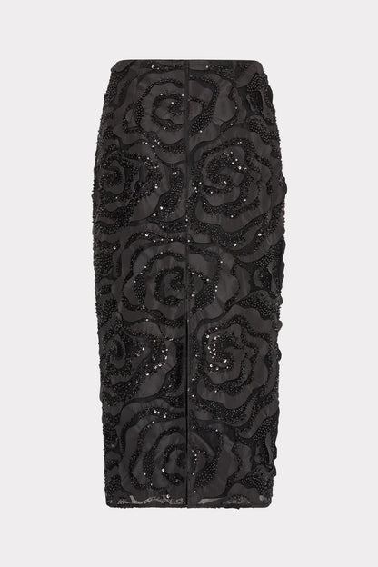 Rosemary Beaded Rosette Midi Skirt Blak - Milly