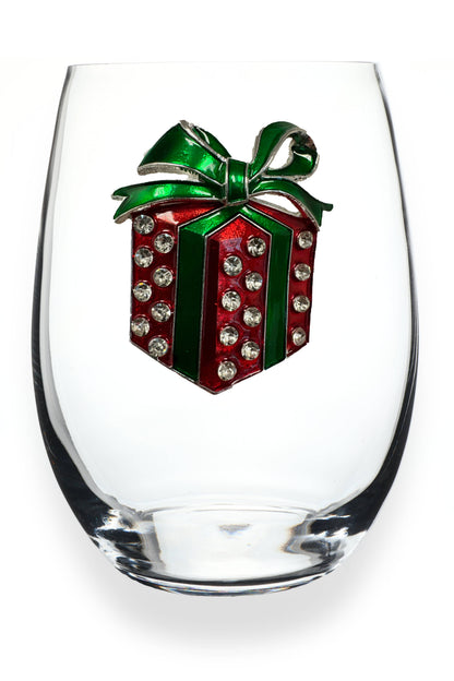 Present Holiday Jeweled Stemless Wine Glass - The Queens Jewels
