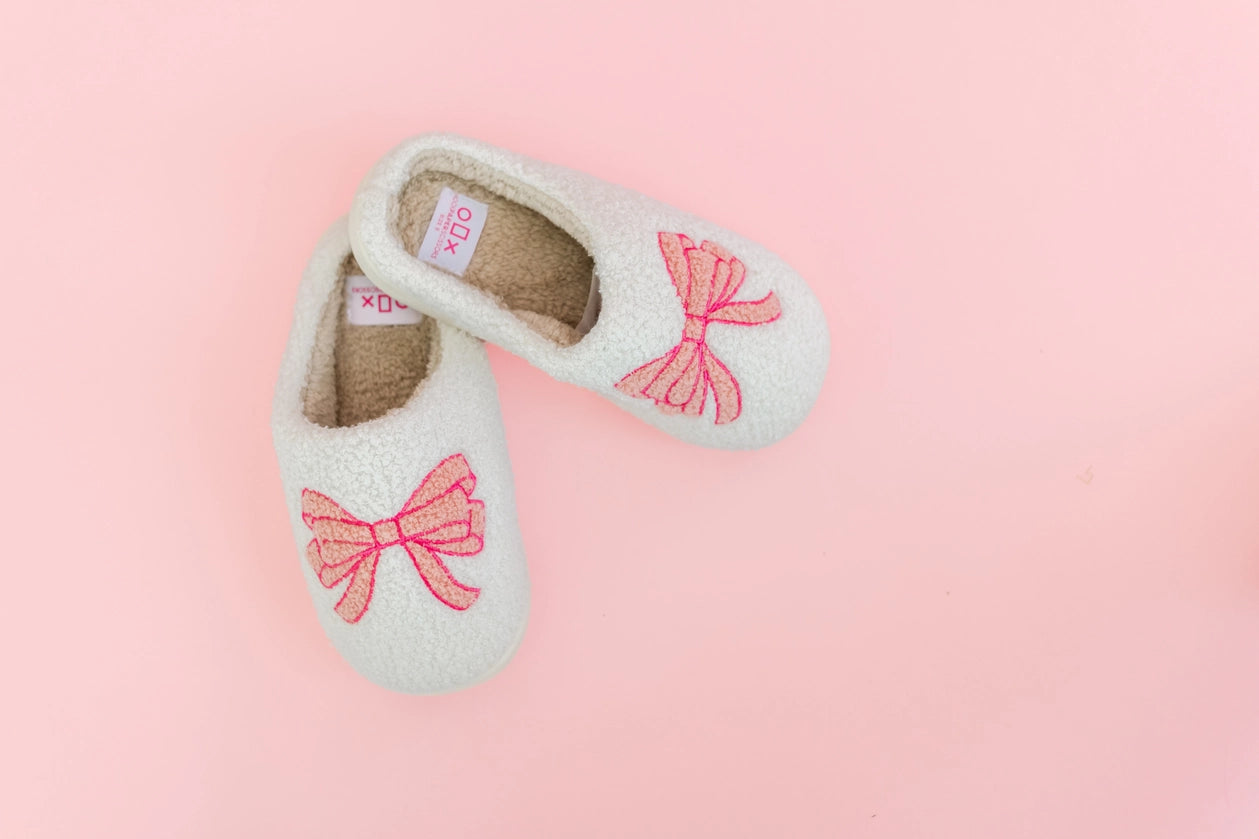 Pink Bow Plush Slippers - Rock Paper Scissors
