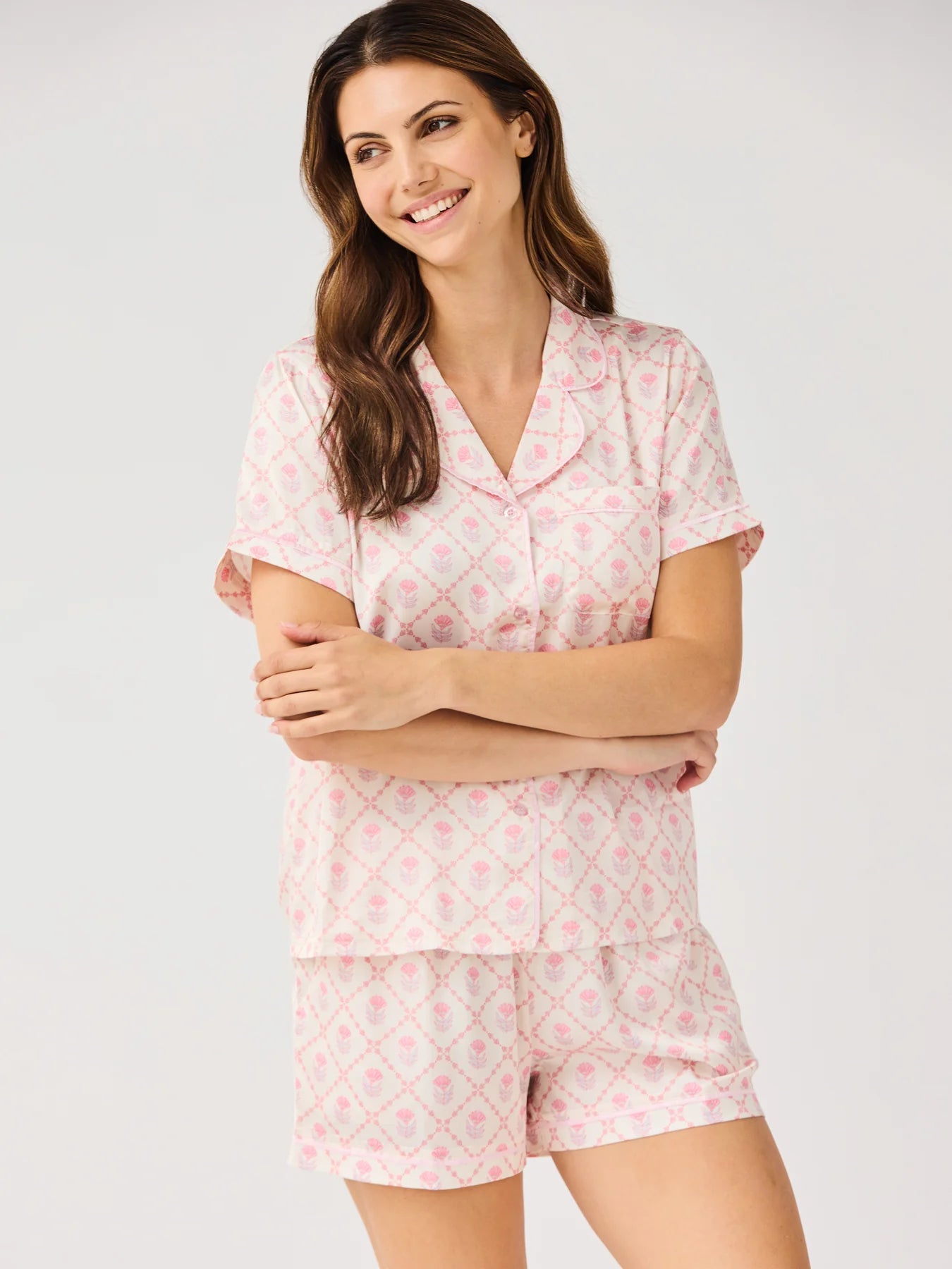 Charlotte Satin Short Set Florette Folly Pink - Mary Square