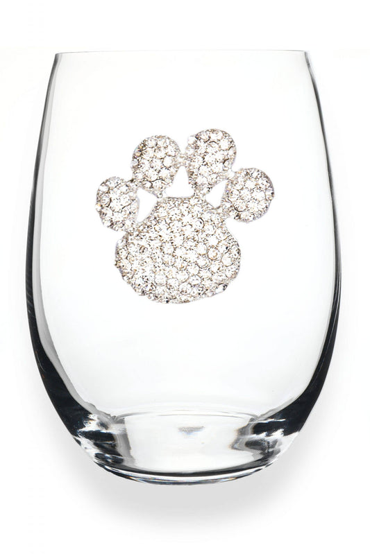 Paw Print Jeweled Stemless Wine Glass - The Queens Jewels