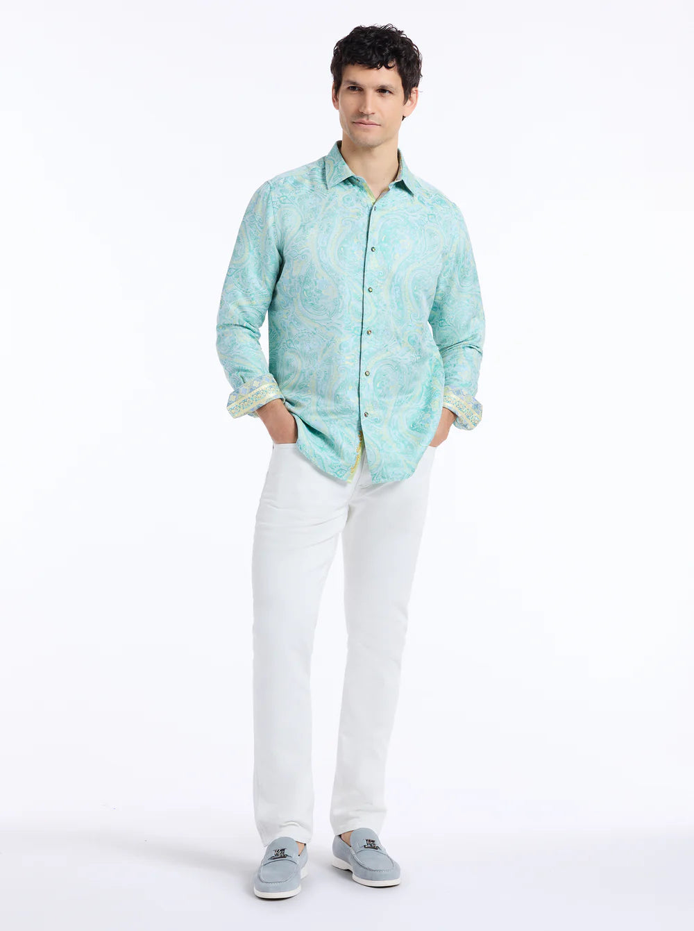 Limited Edition The Viscount Long Sleeve Button Down Shirt Teal - Robert Graham