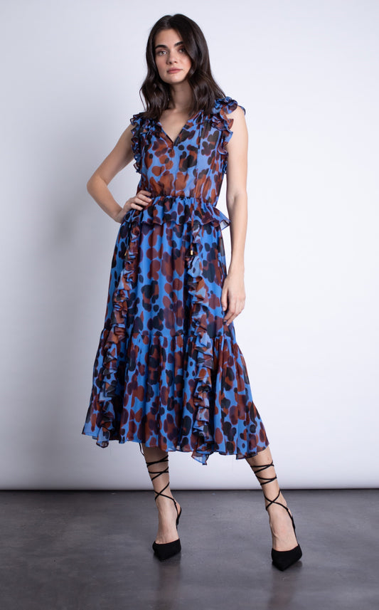 Karolina Print Midi Dress Floral Animal - Karina Grimaldi