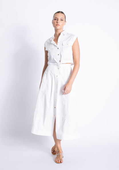 Eden Solid Button Down Skirt White - Karina Grimaldi