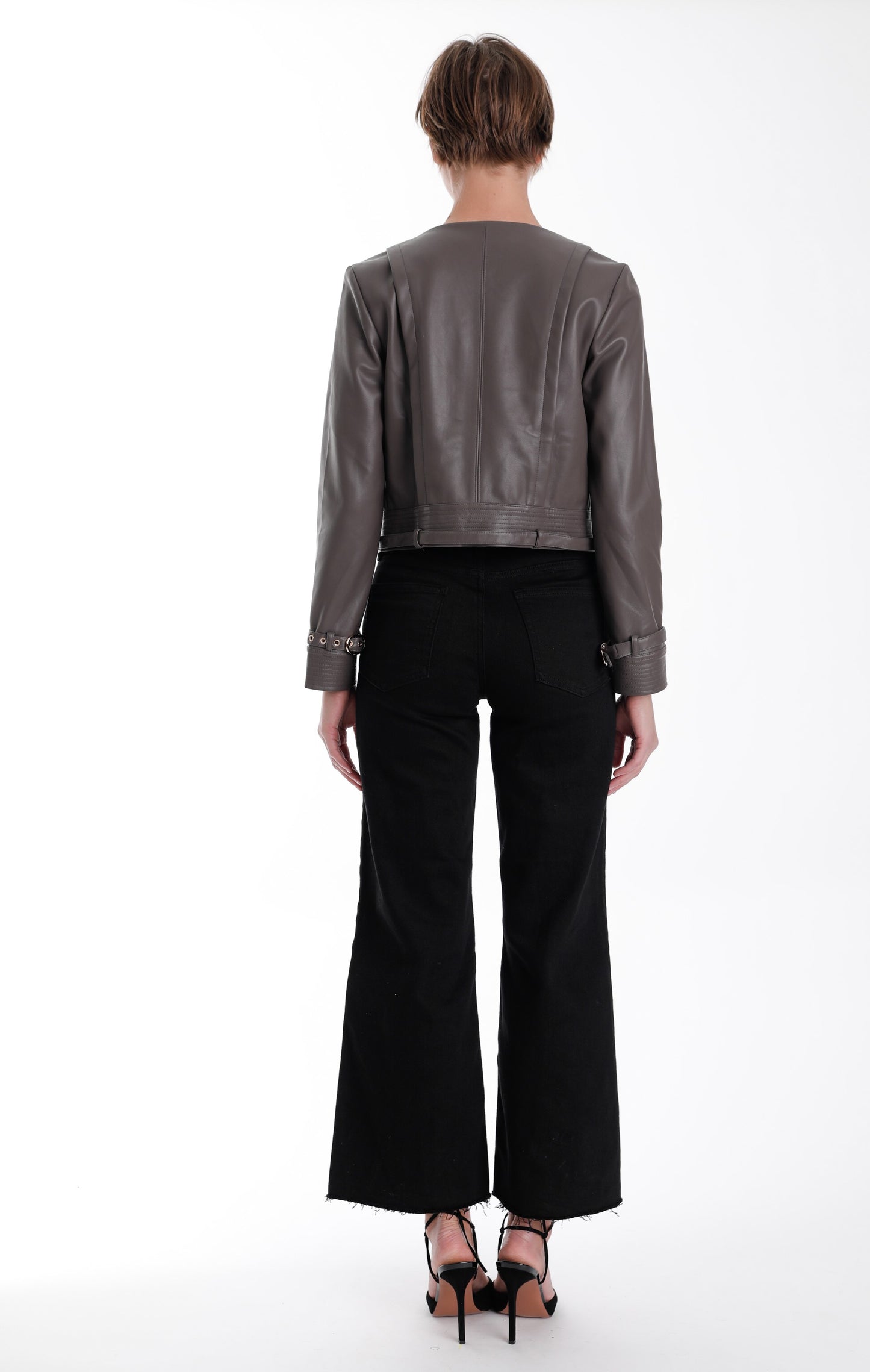 Natalie Vegan Leather Jacket Smoke Grey - Karina Grimaldi