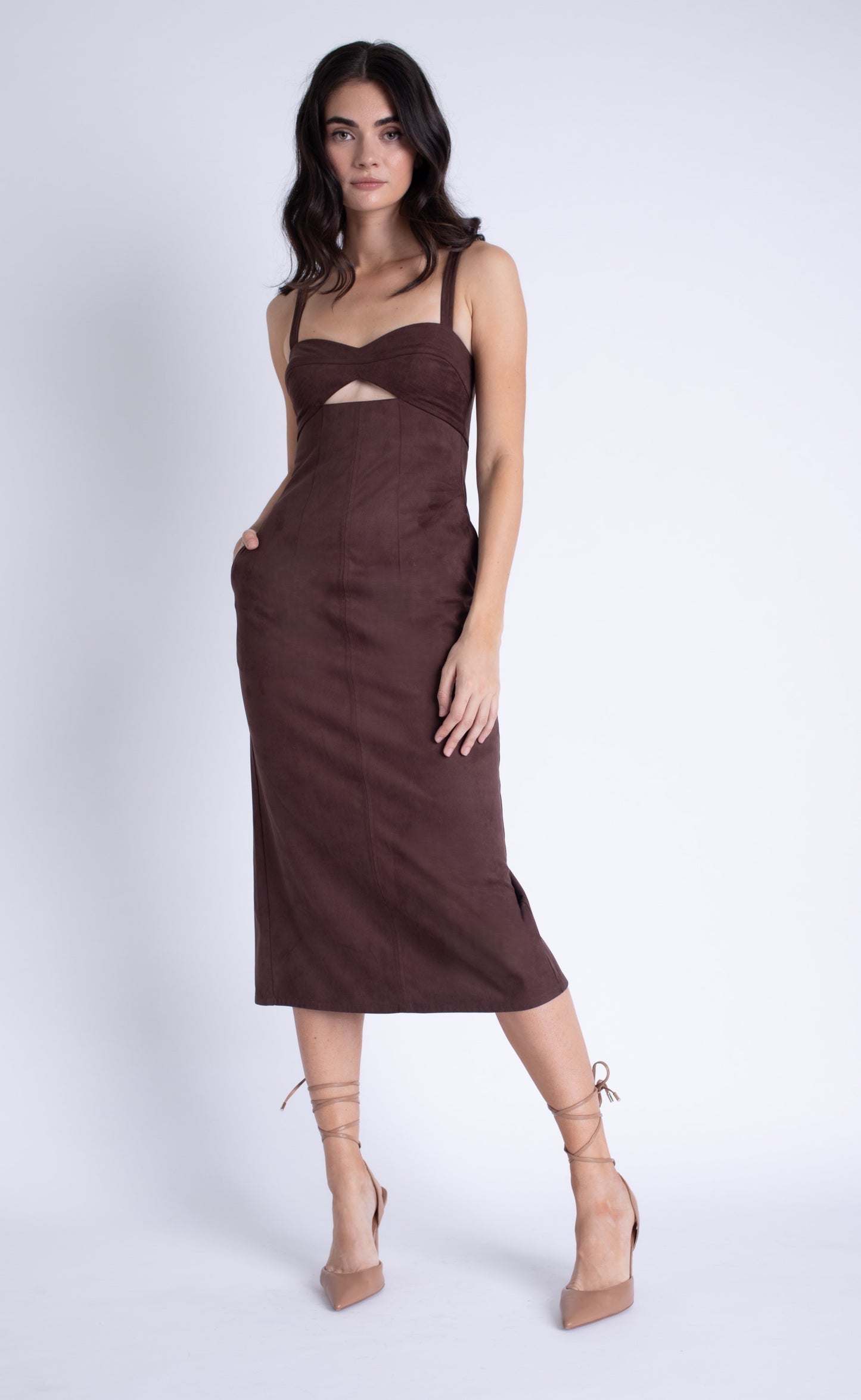 Olivia Suede Midi Dress Brown - Karina Grimaldi