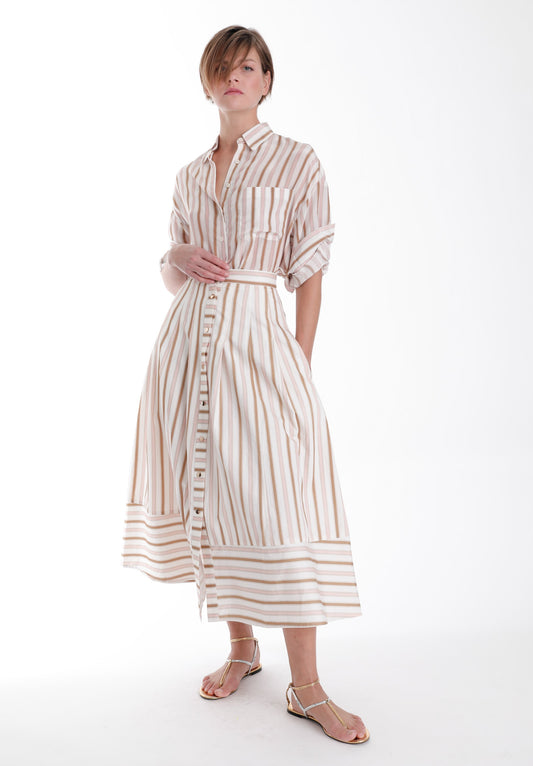 Spencer Striped Midi Skirt Multi Stripe - Karina Grimaldi