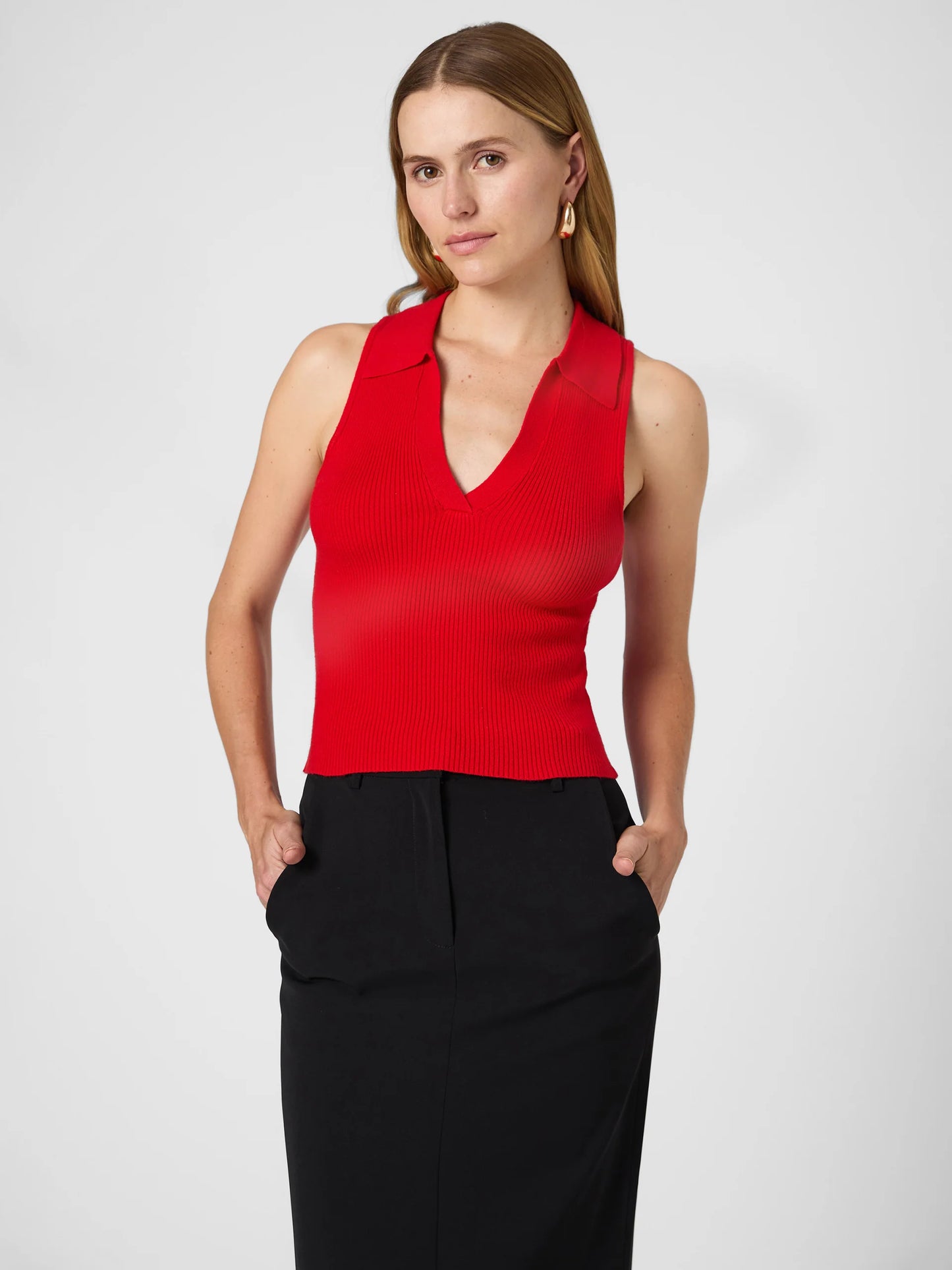 Cosysoft V Neck Sleeveless Sweater Mars Red - French Connection