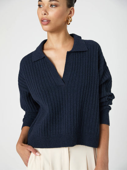 Vhari Collar Long Sleeve Sweater Marine - French Connection