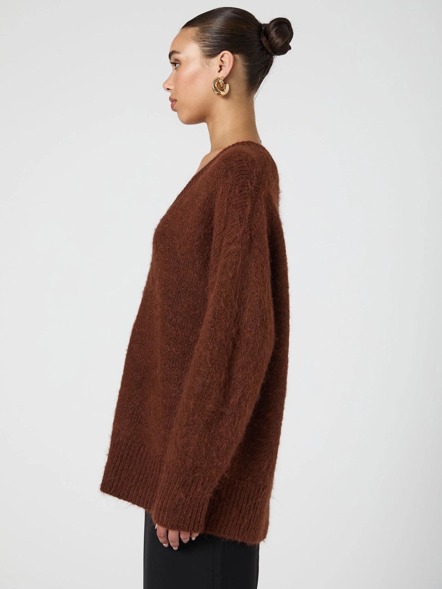 Fluffy V Neck Oversized Sweater Chocolate - French Connection