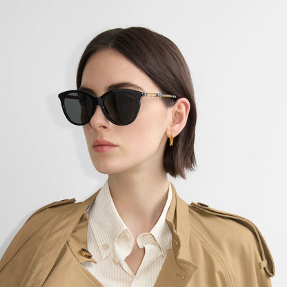 Check Round Sunglasses Black - Burberry