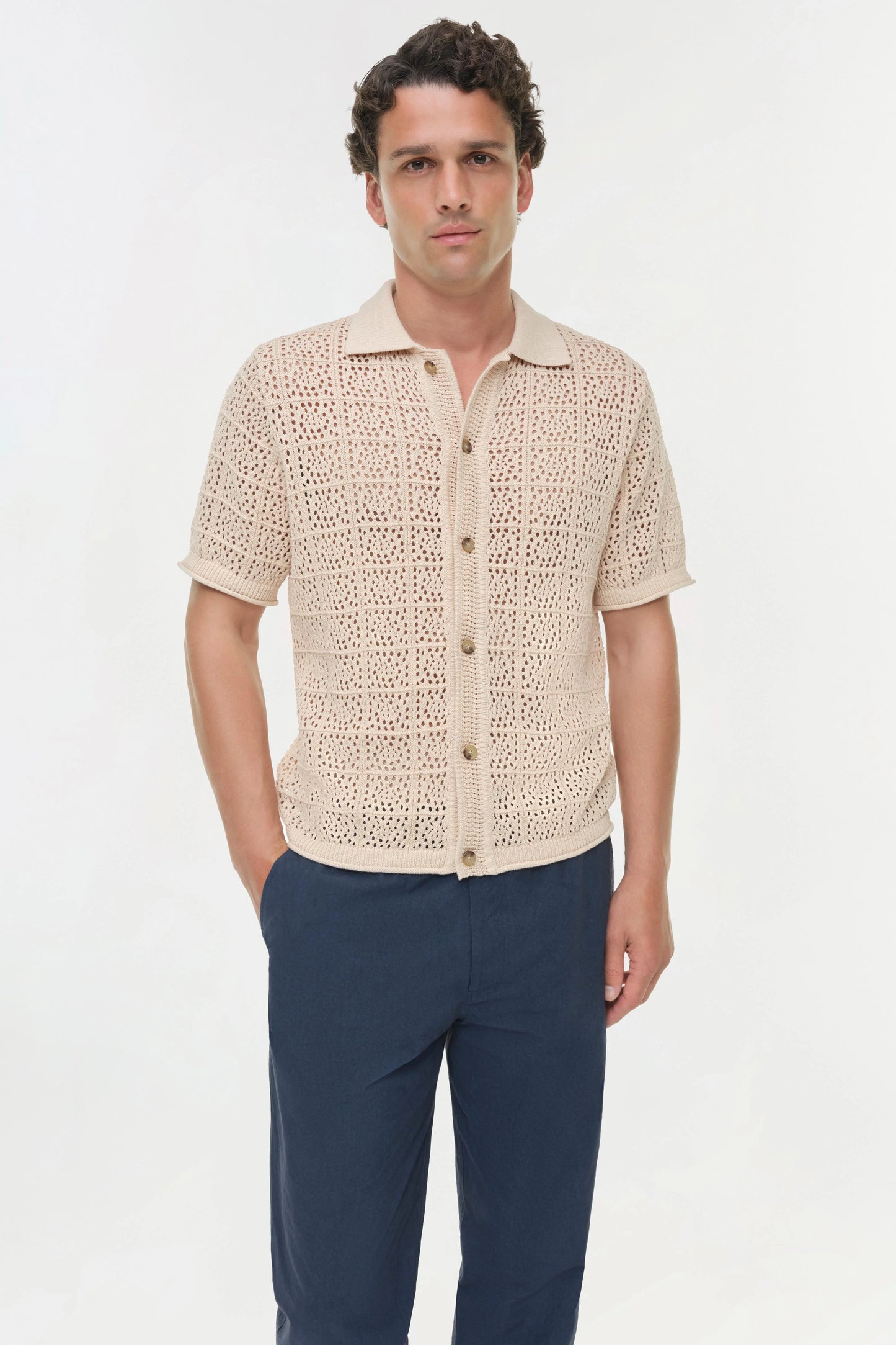 Billy Open Knit Shirt Beige - Simkhai