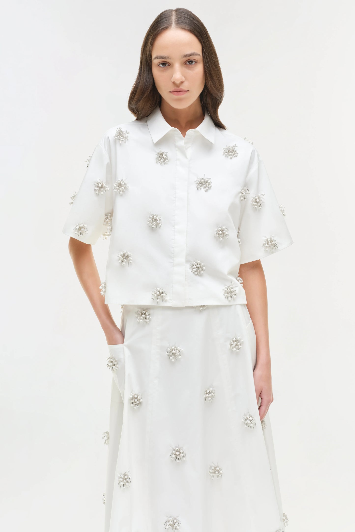 Cosmo Embellished Camp Shirt White - Simkhai