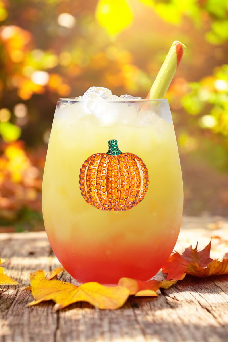Pumpkin Jeweled Stemless Wine Glass - The Queens Jewels