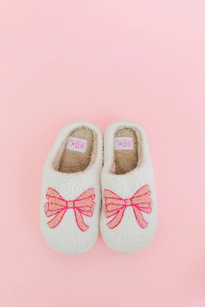 Pink Bow Plush Slippers - Rock Paper Scissors