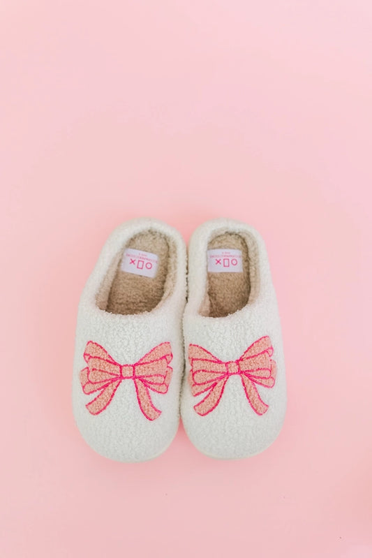 Pink Bow Plush Slippers - Rock Paper Scissors