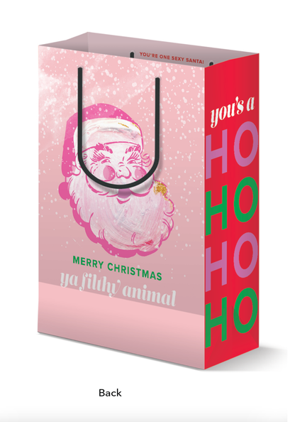 Funny Cute Santa Pink Christmas Holiday Gift Bag Stocking - Kitty Meow Boutique