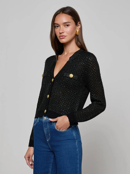 Blanca Sequin Cardigan Black Gunmetal/Gold - L'AGENCE