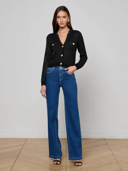 Blanca Sequin Cardigan Black Gunmetal/Gold - L'AGENCE