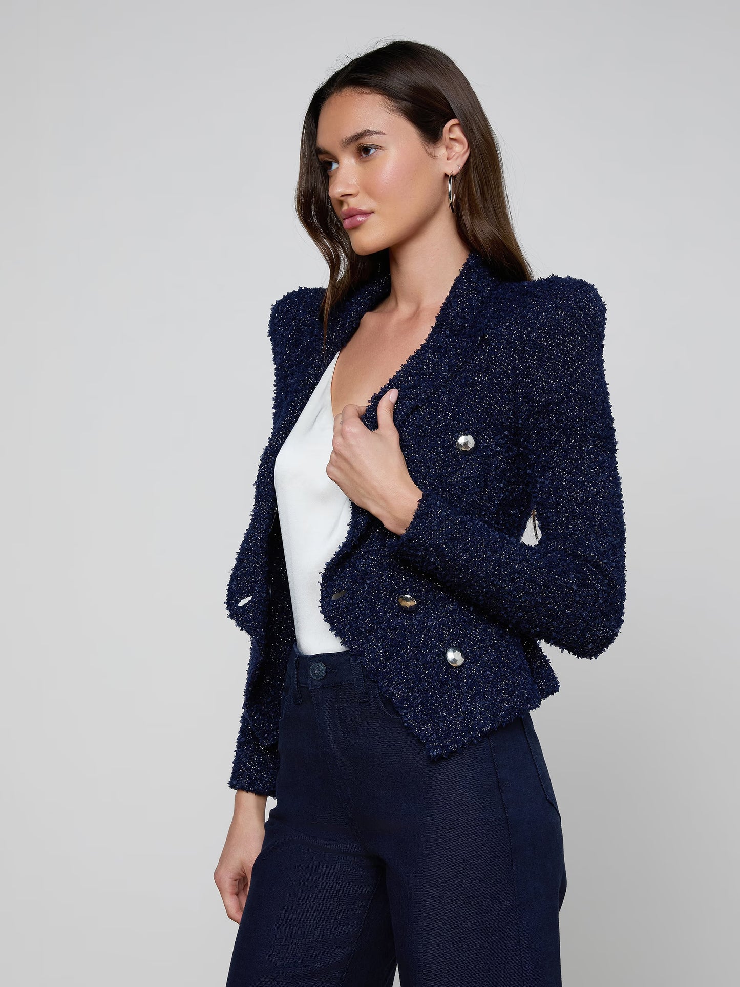 Bethany Knit Blazer Midnight/Nickel - L'AGENCE