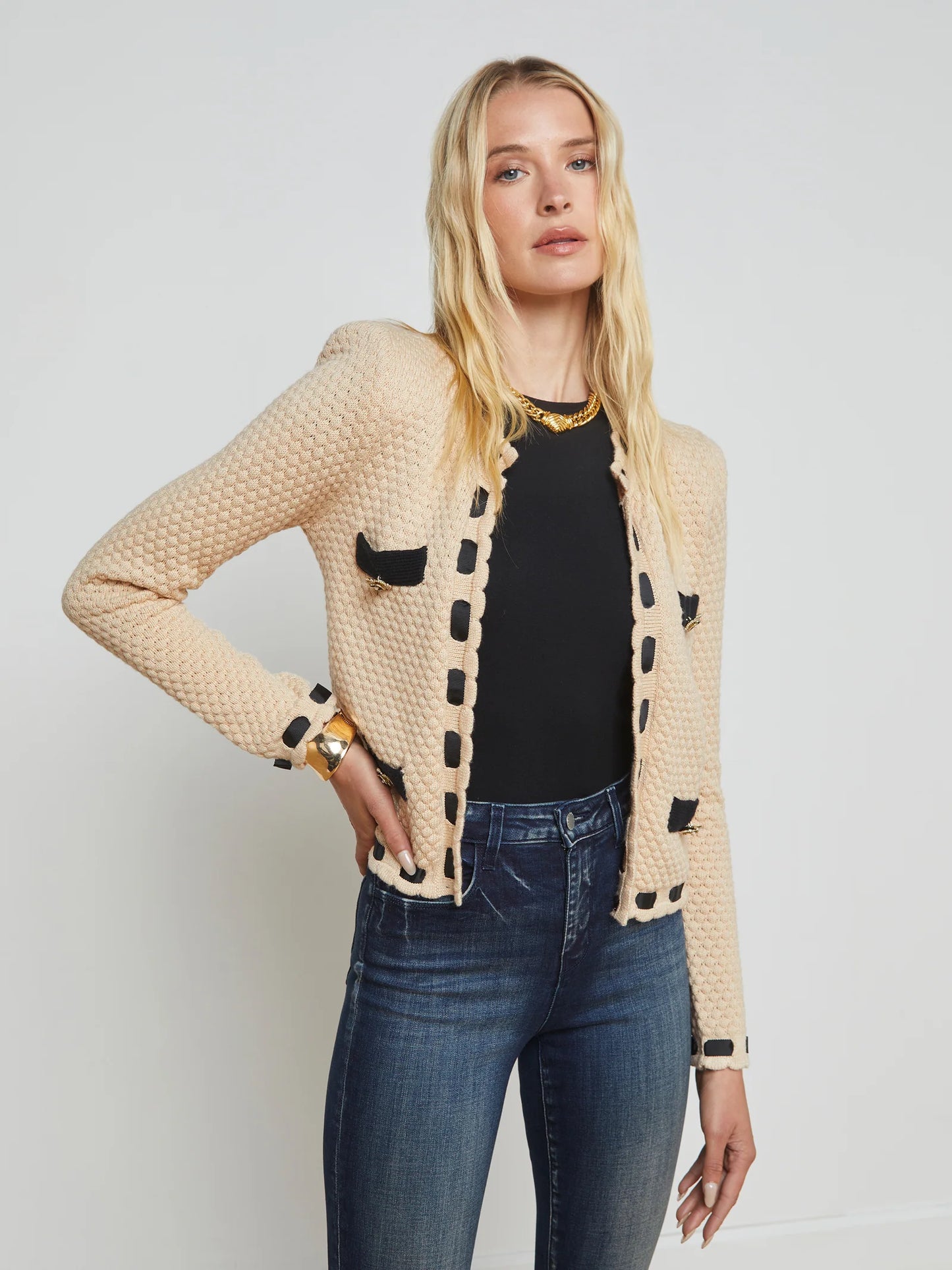 Astor Cardigan Biscuit/Black - L'AGENCE