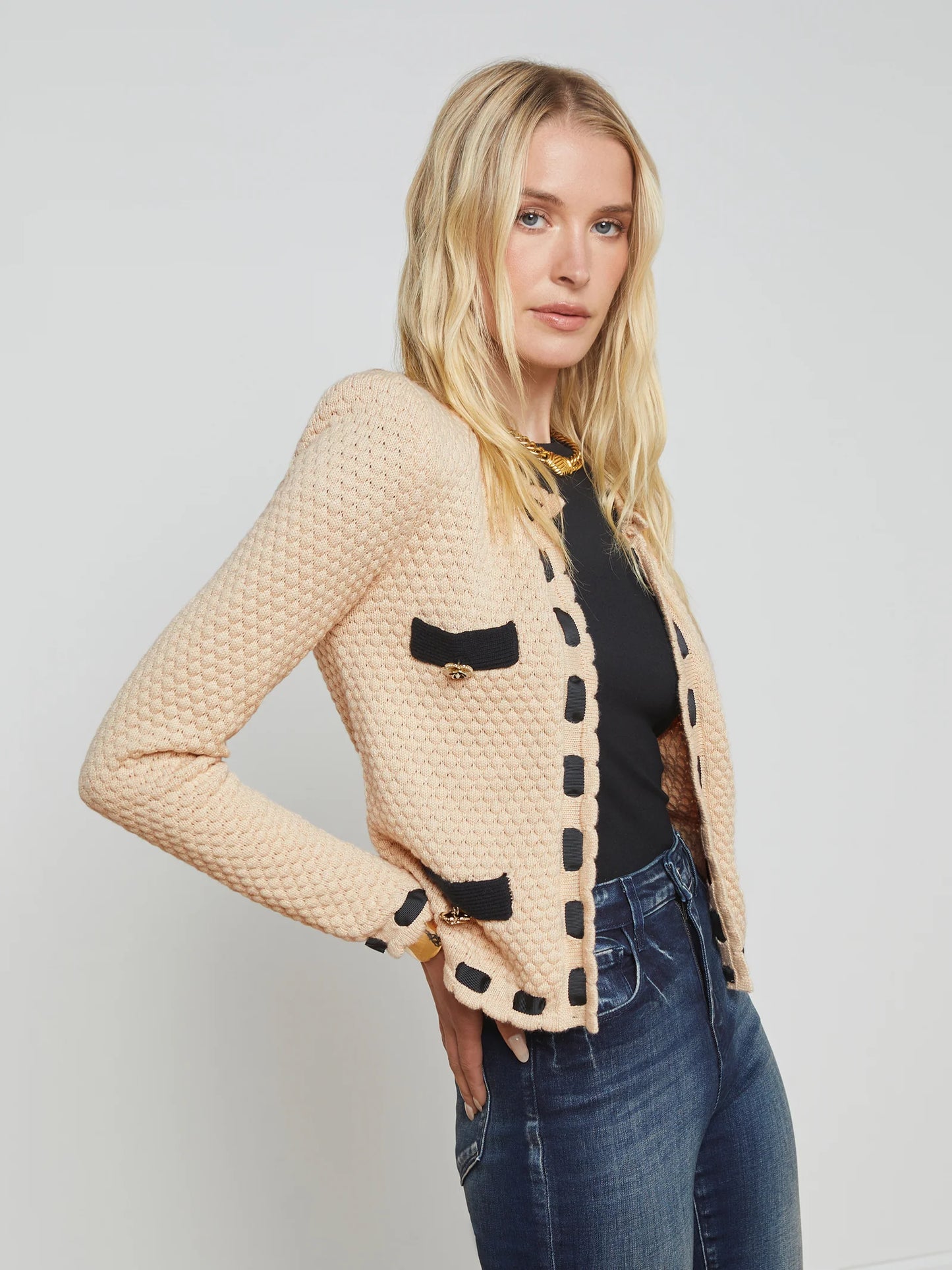 Astor Cardigan Biscuit/Black - L'AGENCE