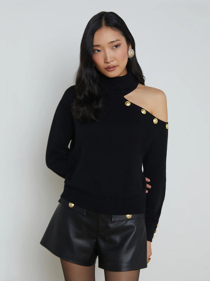 Brixie Cutout Turtleneck Black/Gold - L'AGENCE