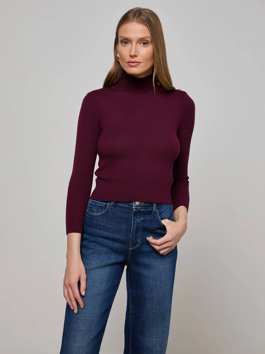 Kamdyn Mock-Neck Top Dark Port/Gold - L'AGENCE
