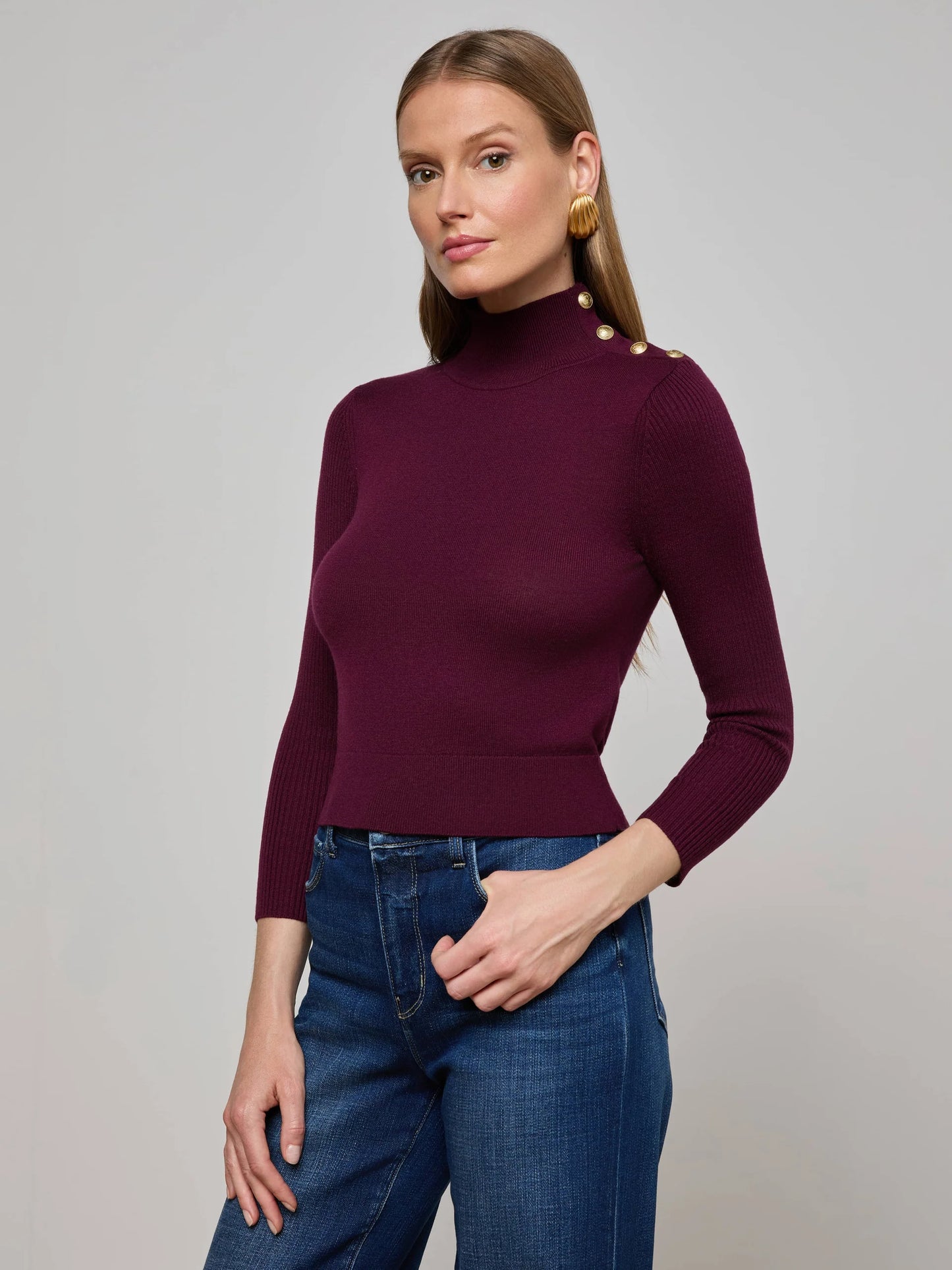Kamdyn Mock-Neck Top Dark Port/Gold - L'AGENCE