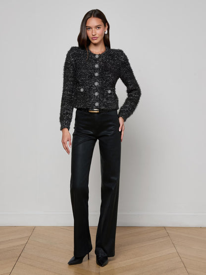 Una Knit Cardigan Black/Gunmetal Lurex Multi - L'AGENCE