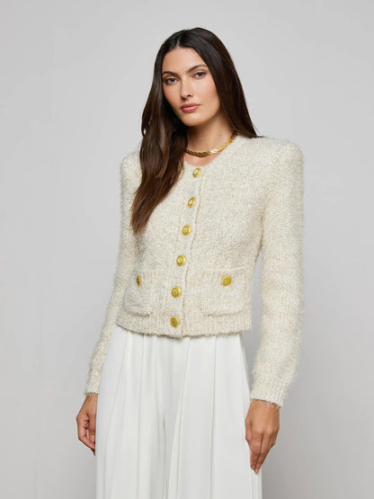 Una Knit Cardigan Ivory/Gold Lurex Multi - L'AGENCE
