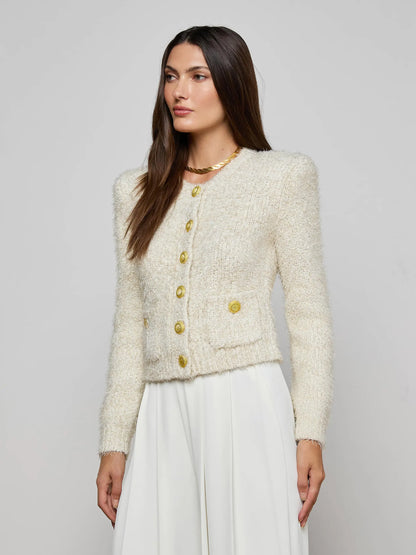 Una Knit Cardigan Ivory/Gold Lurex Multi - L'AGENCE