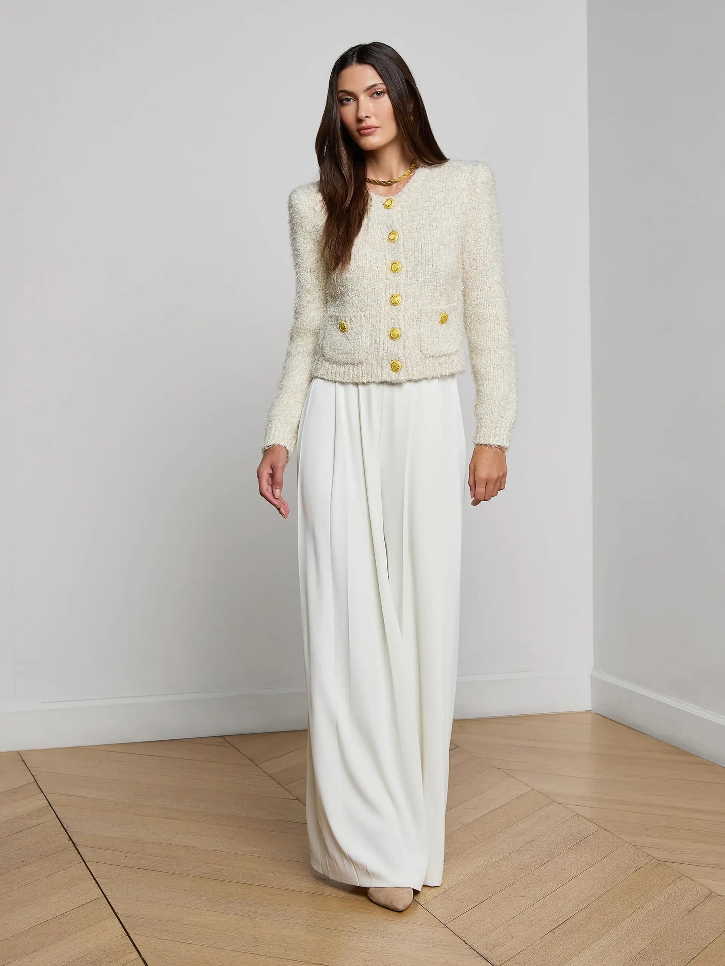 Una Knit Cardigan Ivory/Gold Lurex Multi - L'AGENCE