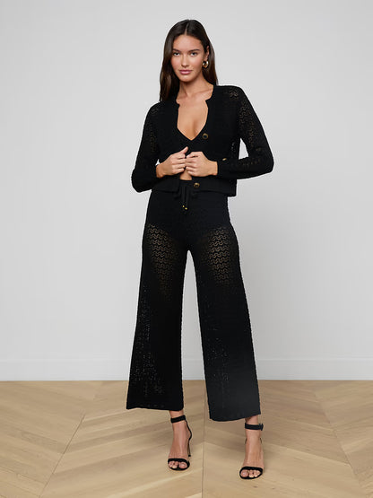 Orla Pointelle Knit Cardigan Black/Gold - L'AGENCE