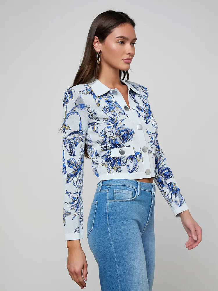 Osiris Jacquard Cardigan Grey Multi Watercolor Butterfly - L'AGENCE