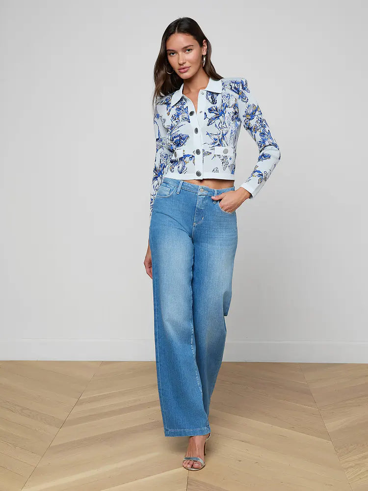 Osiris Jacquard Cardigan Grey Multi Watercolor Butterfly - L'AGENCE