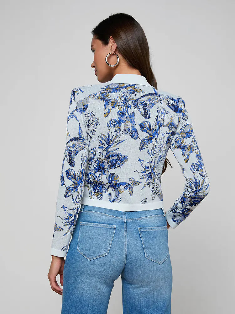 Osiris Jacquard Cardigan Grey Multi Watercolor Butterfly - L'AGENCE