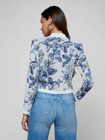 Osiris Jacquard Cardigan Grey Multi Watercolor Butterfly - L'AGENCE