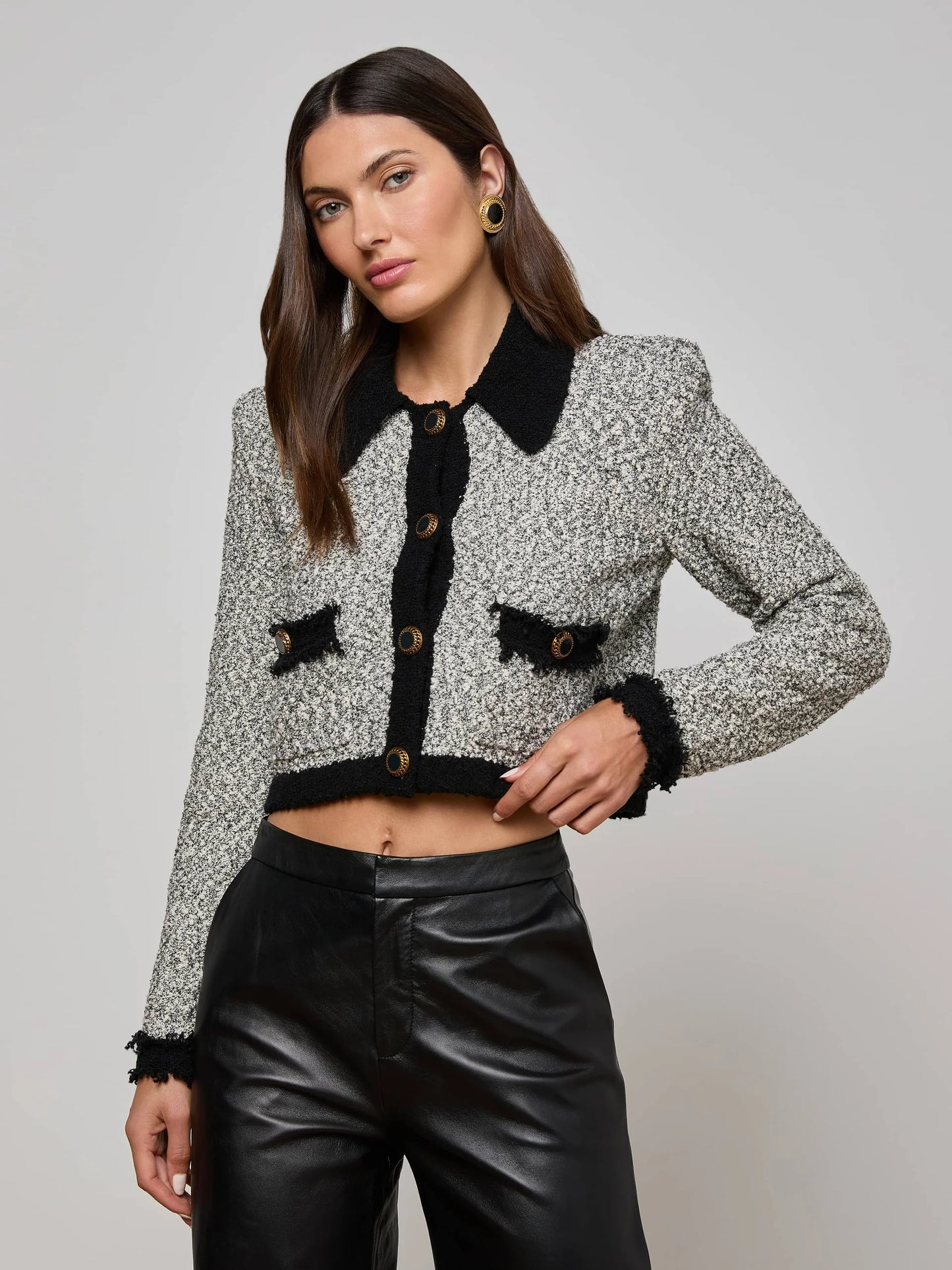 Arielle Knit Jacket White/Black - L'AGENCE