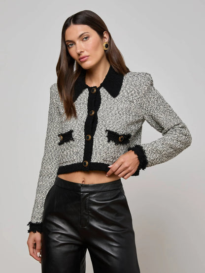 Arielle Knit Jacket White/Black - L'AGENCE