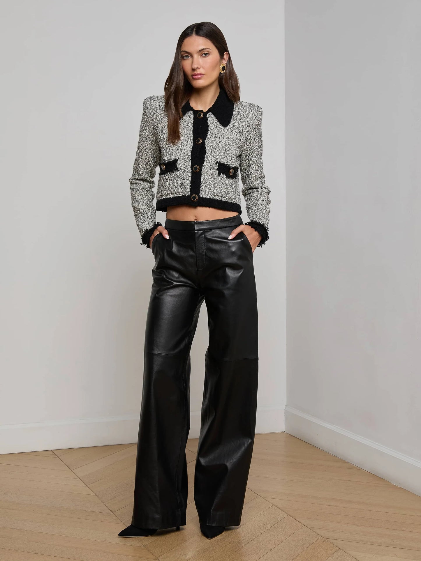 Arielle Knit Jacket White/Black - L'AGENCE