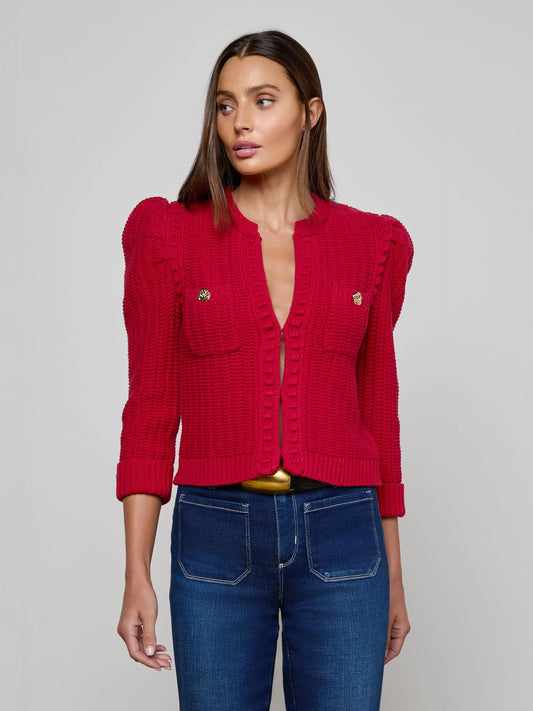 Delli Cropped Cardigan Engine Red/Gold - L'AGENCE