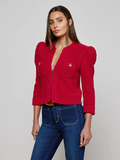 Delli Cropped Cardigan Engine Red/Gold - L'AGENCE