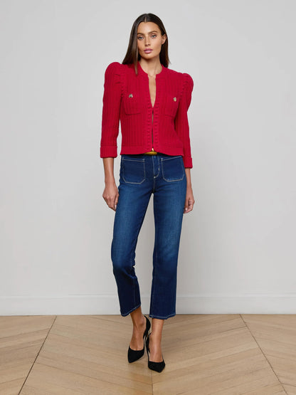 Delli Cropped Cardigan Engine Red/Gold - L'AGENCE