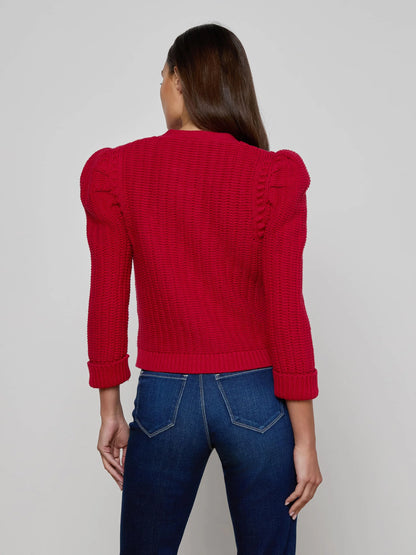 Delli Cropped Cardigan Engine Red/Gold - L'AGENCE