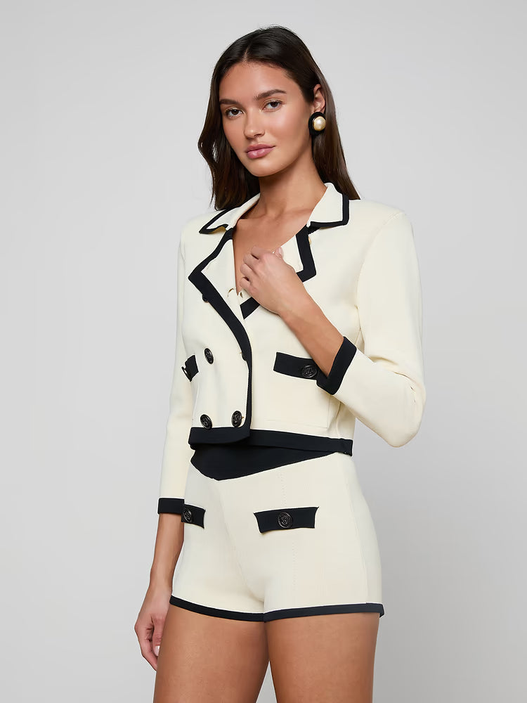 Janu Cropped Knit Jacket Vintage White/Black - L'AGENCE