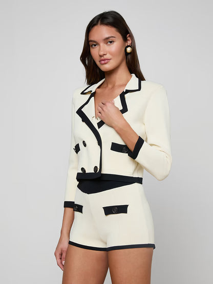 Janu Cropped Knit Jacket Vintage White/Black - L'AGENCE