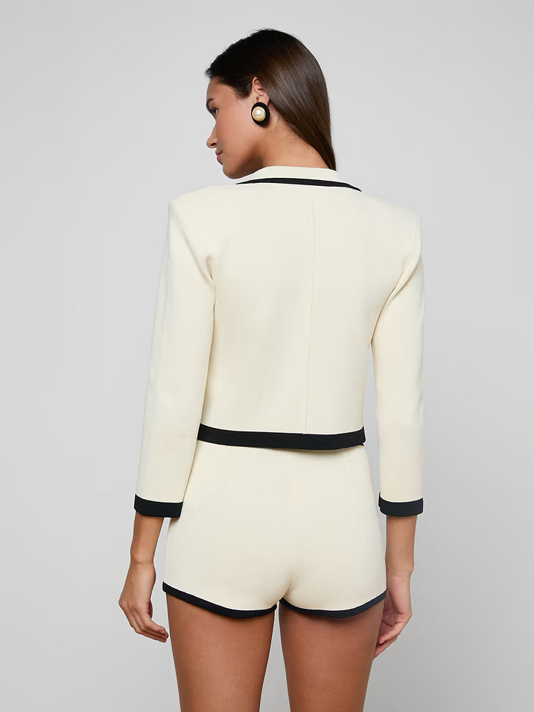Janu Cropped Knit Jacket Vintage White/Black - L'AGENCE