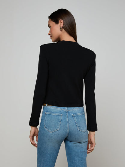 Patsy Cropped Cardigan Black/Gold - L'AGENCE