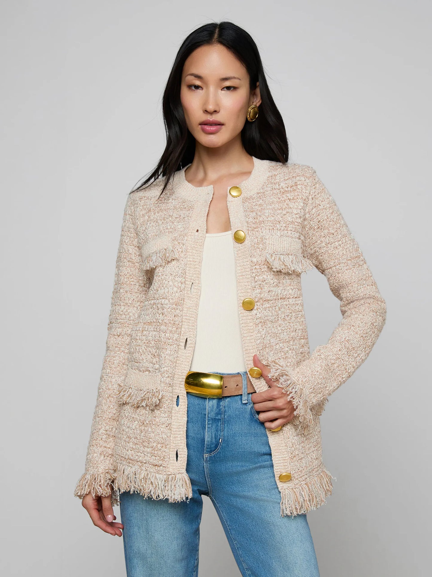 Kastoria Fringe Cardigan Natural Multi Boucle - L'AGENCE
